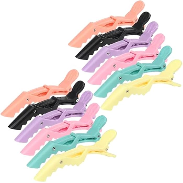 AmiCera Crocodile Clips, 12pcs Hair Clips for Styling, Professional Cute Large Hair Sectioning Clips for Thick Fine Hair, No Crease Hairdressing Clips for Girls Women, Alligator Hairclips, Colourful - Image 1